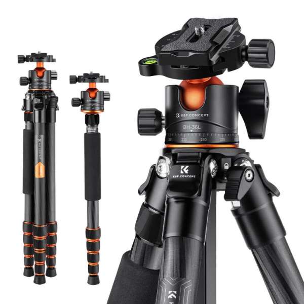K&F Concept A255C2+BH-36L karbon állvány, 156cm magasság, 15kg teherbírás