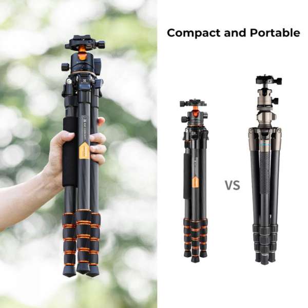 K&F Concept A255C2+BH-36L karbon állvány, 156cm magasság, 15kg teherbírás