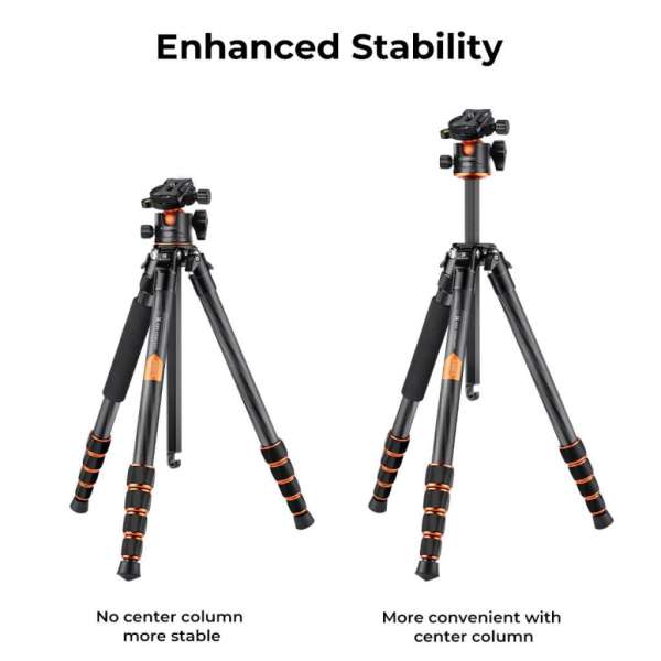 K&F Concept A255C2+BH-36L karbon állvány, 156cm magasság, 15kg teherbírás