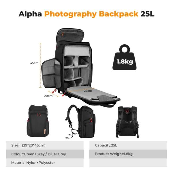 K&F Concept Camera Alpha Backpack Air 25L Nature Wander 01 Black/Red