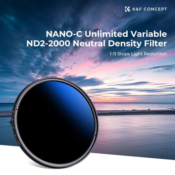 K&F Concept C Series Ultra-thin, VARIO ND 2-2000 változtatható szürkeszűrő, 82mm