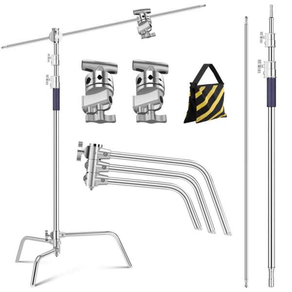 K&F Concept C-Stand állvány, 149cm-330cm, 20kg teherbírás, rozsdamentes acél
