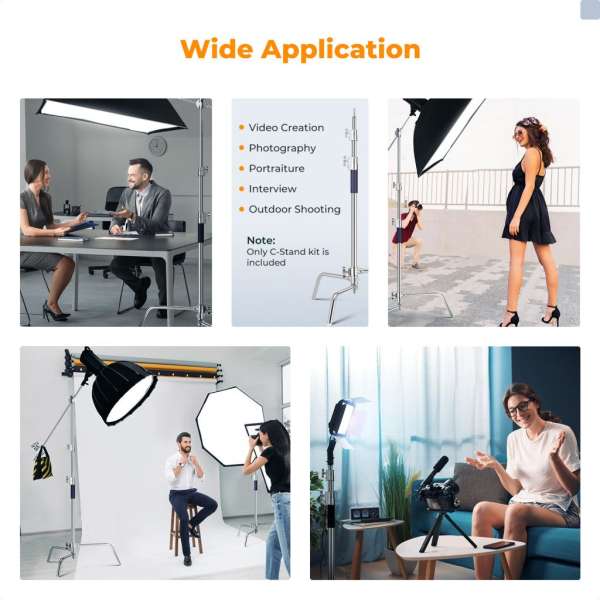 K&F Concept C-Stand állvány, 149cm-330cm, 20kg teherbírás, rozsdamentes acél