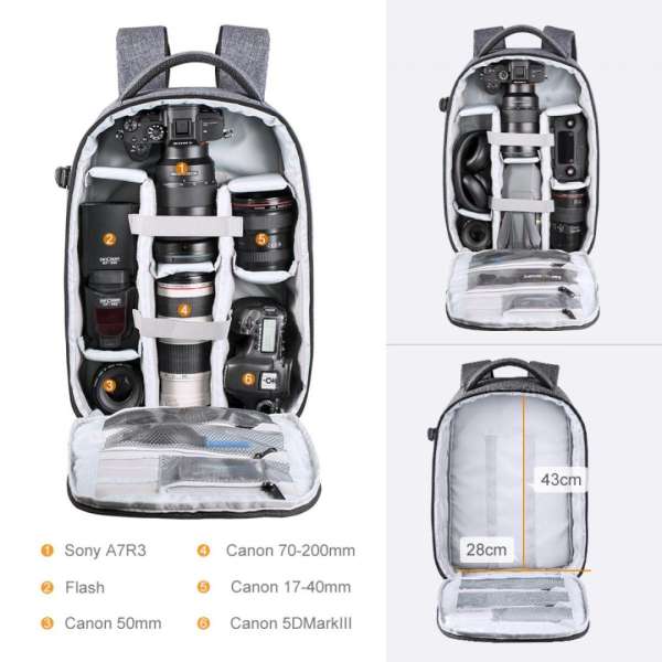 K&F Concept Camera Backpack 15L DSLR/SLR Black/Grey