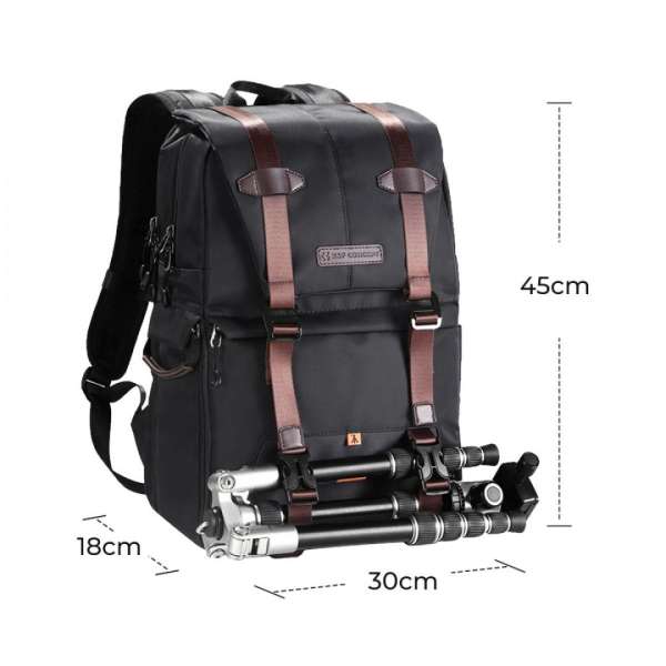 K&F Concept Camera Bag Fits 15,6" Laptop, Tripod, Waterproof, Backpack 20L Dark Brown