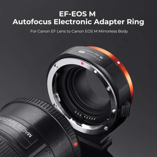 K&F Concept Canon EF/EF-S bajonett adapter Canon EOS M vázakra Autofocus támogatással, arca swiss