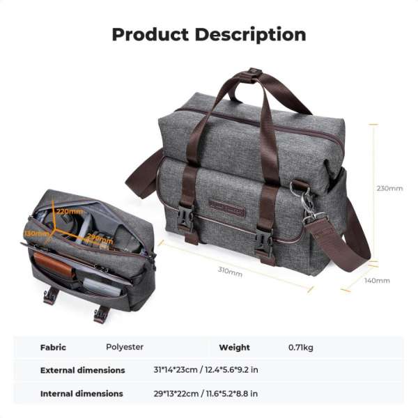 K&F Concept Casual Shoulder Photography Bag with Tripod Strap 8L Dark Grey