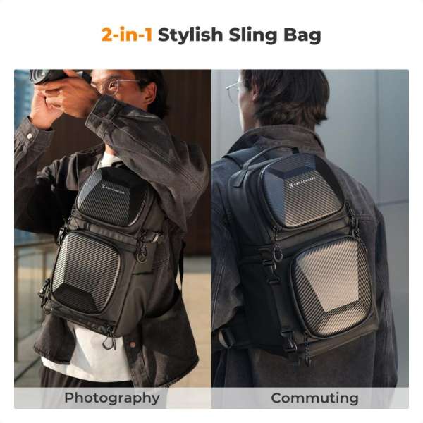 K&F Concept Crossbody Bag Hardshell Camera Shoulder Backpack 10L Black