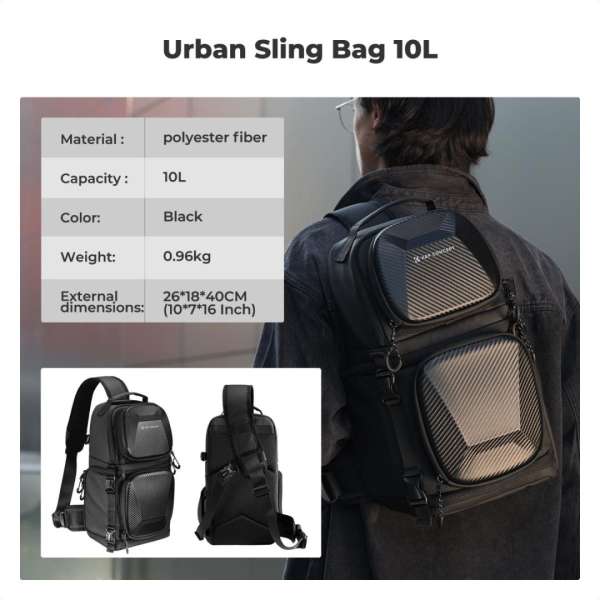 K&F Concept Crossbody Bag Hardshell Camera Shoulder Backpack 10L Black