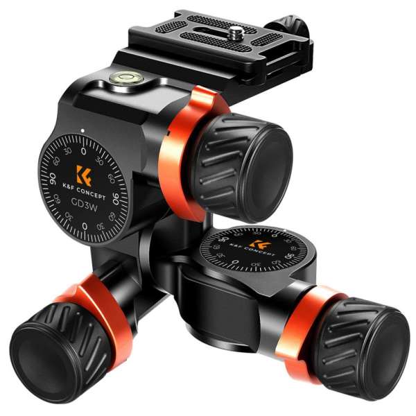 K&F Concept GD3W állvány gömbfej, preciziós beáll, 6kg teherbírás, vízmérték, arca swiss, 3/8"-1/4"