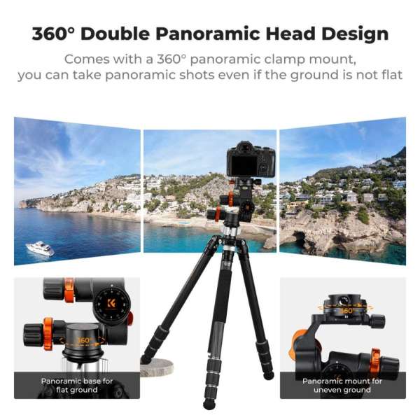 K&F Concept GD3W PRO panoráma állványfej, precíziós 3 irányú, 6?kg teherbírás, vízmérték, Arca Swiss