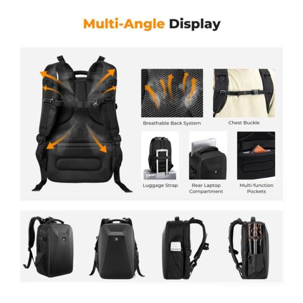 K&F Concept Hardshell DSLR Photography Camera Backpack Black