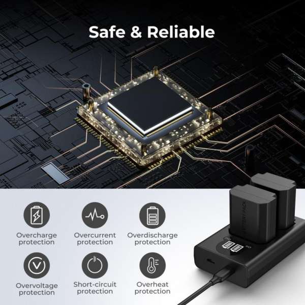 K&F Concept hordozható dupla BC-QZ1 akkumulátor töltő, LCD, USB-C, 2db FZ100 akkumulátorhoz