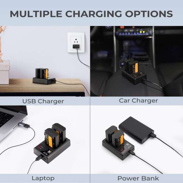 K&F Concept hordozható dupla BC-QZ1 akkumulátor töltő, USB-C, 2db FZ100 akkumulátorhoz