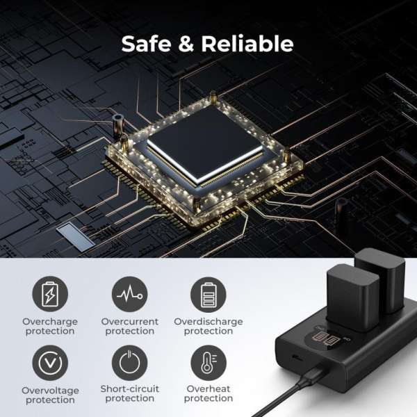 K&F Concept hordozható dupla BC-TRW akkumulátor töltő, LCD, USB-C, 2db FW50 akkumulátorhoz