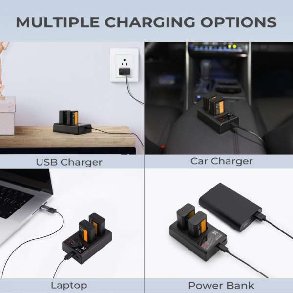 K&F Concept hordozható dupla BC-TRW akkumulátor töltő, USB-C, 2db FW50 akkumulátorhoz