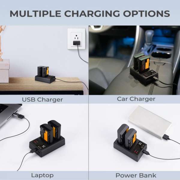 K&F Concept hordozható dupla LC-E6 akkumulátor töltő, USB-C, 2db LP-E6NH akkumulátorhoz