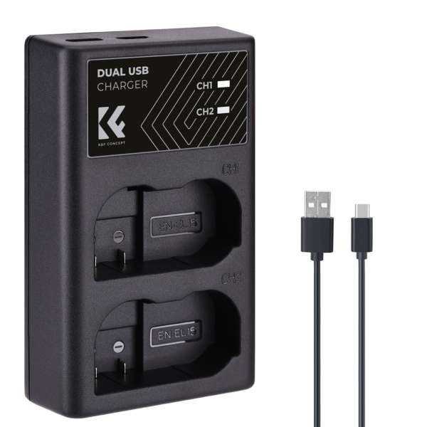K&F Concept hordozható dupla MH-25 akkumulátor töltő, USB-C, 2db EN-EL15 akkumulátorhoz
