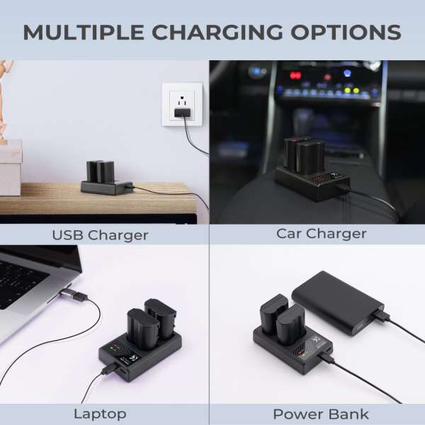 K&F Concept hordozható dupla MH-25 akkumulátor töltő, USB-C, 2db EN-EL15 akkumulátorhoz