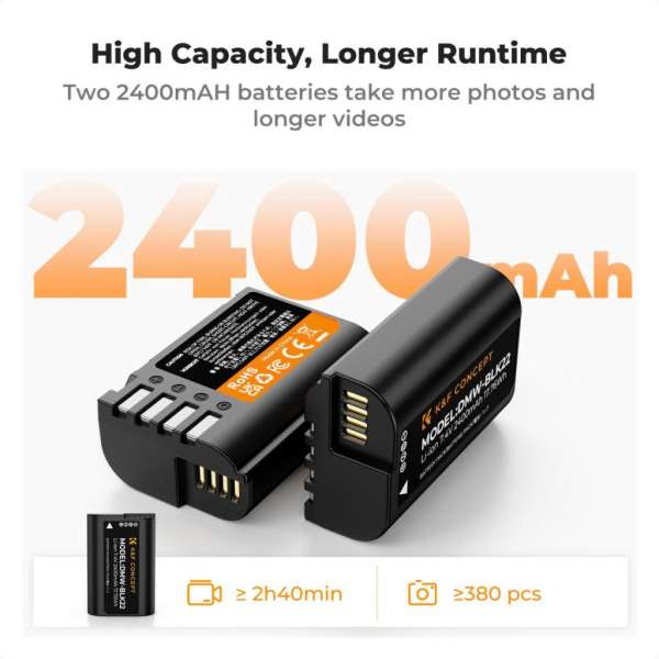 K&F Concept hordozható dupla USB-C akku DMW-BLK22 töltő, LCD + 2db DMW-BLK22 akkumulátor 2400mAh