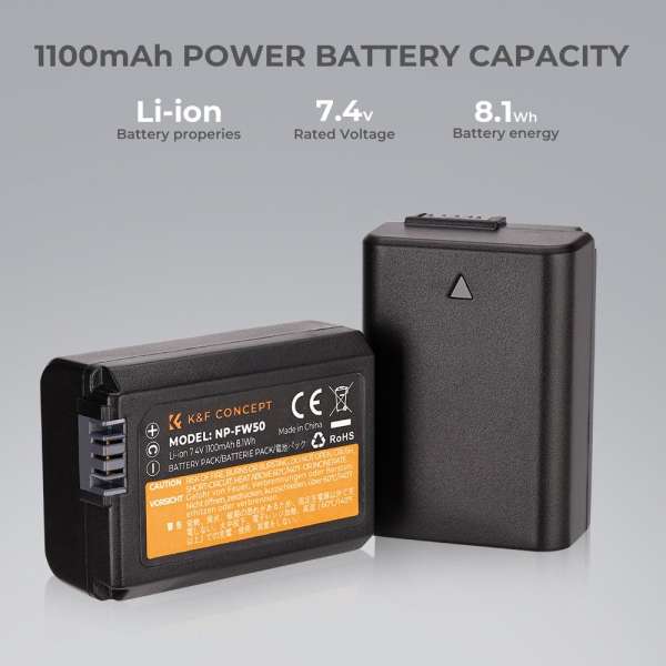 K&F Concept hordozható dupla USB-C akkumulátor BC-TRW töltő + 2db FW50 akkumulátor 1100mAh