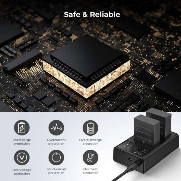 K&F Concept hordozható dupla USB-C akkumulátor BC-W126 töltő + 2db NP-W126 akkumulátor 1300mAh