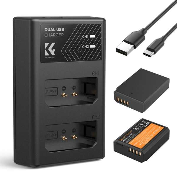 K&F Concept hordozható dupla USB-C akkumulátor LC-E10 töltő + 2db LP-E10 akkumulátor 1200mAh