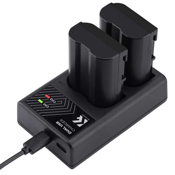 K&F Concept hordozható dupla USB-C akkumulátor MH-25 töltő + 2db EN-EL15 akkumulátor 2100mAh