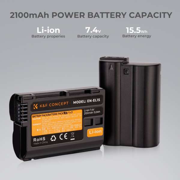 K&F Concept hordozható dupla USB-C akkumulátor MH-25 töltő + 2db EN-EL15 akkumulátor 2100mAh