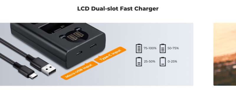 K&F Concept hordozható dupla USB-C akkumulátor MH-32 töltő, LCD + 2db EN-EL25 akkumulátor 1600mAh