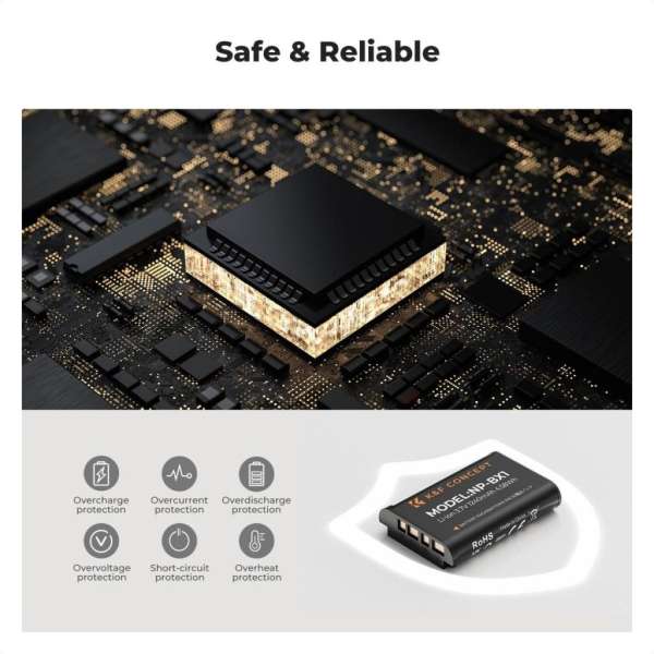 K&F Concept hordozható dupla USB-C akkumulátor NP-BX1 töltő, LCD + 2db NP-BX1 akkumulátor 1240mAh