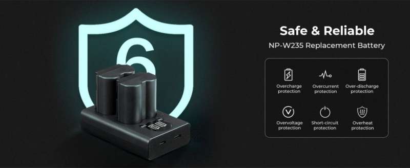 K&F Concept hordozható dupla USB-C akkumulátor NP-W235 töltő, LCD + 2db NP-W235 akkumulátor 2200mAh