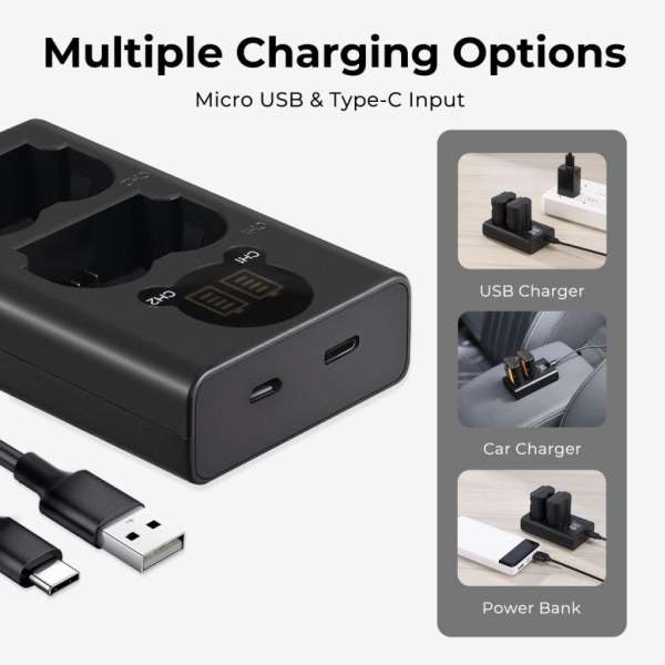 K&F Concept hordozható dupla USB-C akkumulátor NP-W235 töltő, LCD + 2db NP-W235 akkumulátor 2200mAh