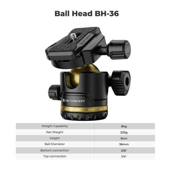 K&F Concept K234A0 állvány BH-28L gömbfej, 163cm magasság, 8kg teherbírás, telefontartóval