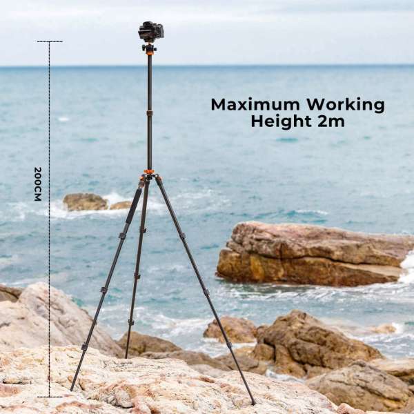 K&F Concept K234A7+BH28L állvány, 200cm magasság, 10kg teherbírás, telefonadapter