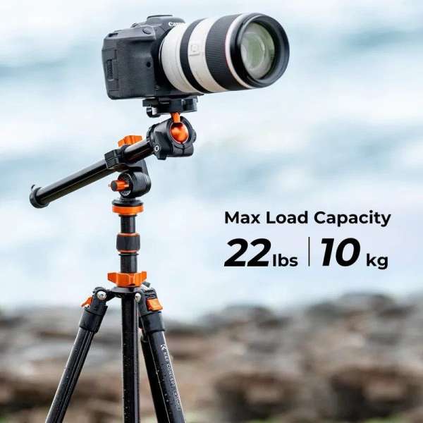 K&F Concept KF-09-087V6 K234A7+BH-28L állvány + monopod, elforgatható középoszloppal, fekete-narancs