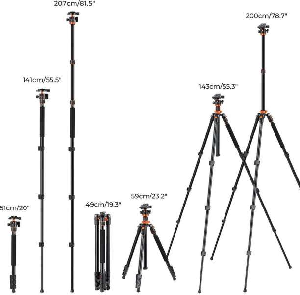 K&F Concept KF-09-087V6 K234A7+BH-28L állvány + monopod, elforgatható középoszloppal, fekete-narancs