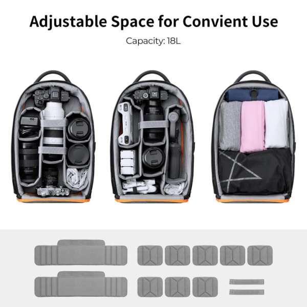 K&F Concept Lightweight Camera Backpack for Photographers 18L Black/Orange