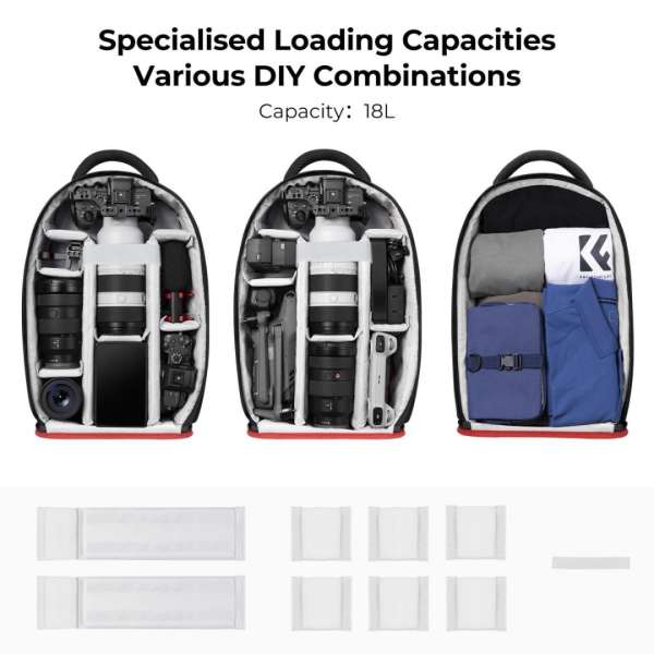K&F Concept Lightweight Camera Backpack for Photographers 18L Black/Red