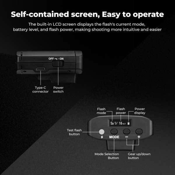 K&F Concept M01 mini vaku, GN12, 5600K, 2000mAh, középpontos érintekzővel