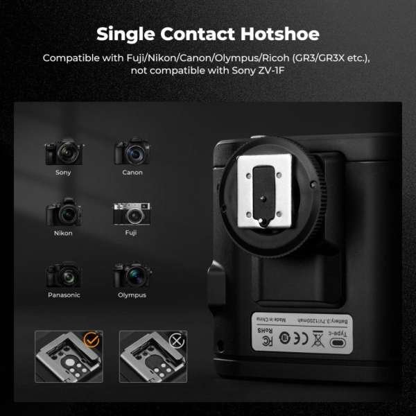 K&F Concept M01 mini vaku, GN12, 5600K, 2000mAh, középpontos érintekzővel