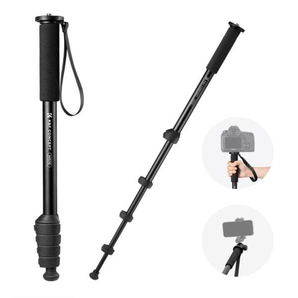 K&F Concept monopod, 160cm, aluminium, 1/4" és 3/8" csatlakozás csuklópánt, fekete
