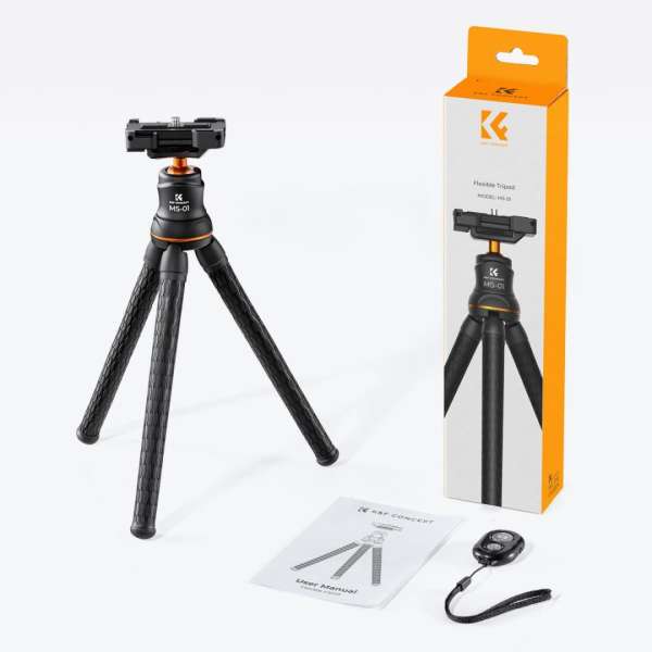 K&F Concept MS-01 hajlítható lábú állvány, gömbfejjel, bluetooth kioldóval