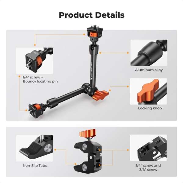 K&F Concept MS33 magic arm, 28cm + super clamp, satu, 15-55mm