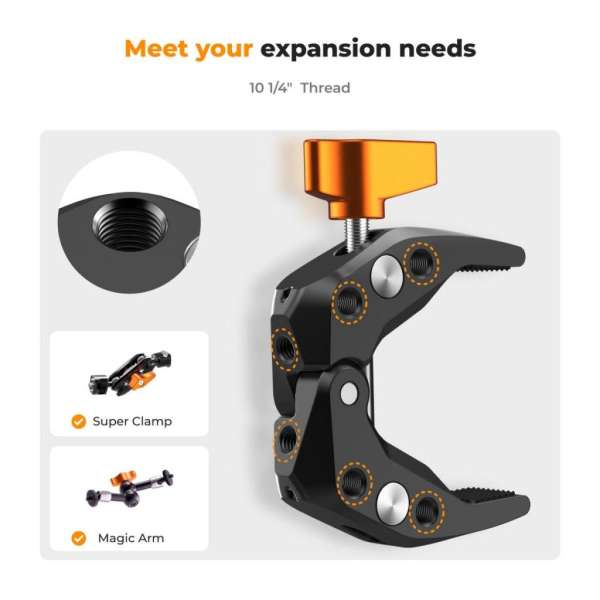 K&F Concept multi funkcionális super clamp, satu, 60mm átfogás