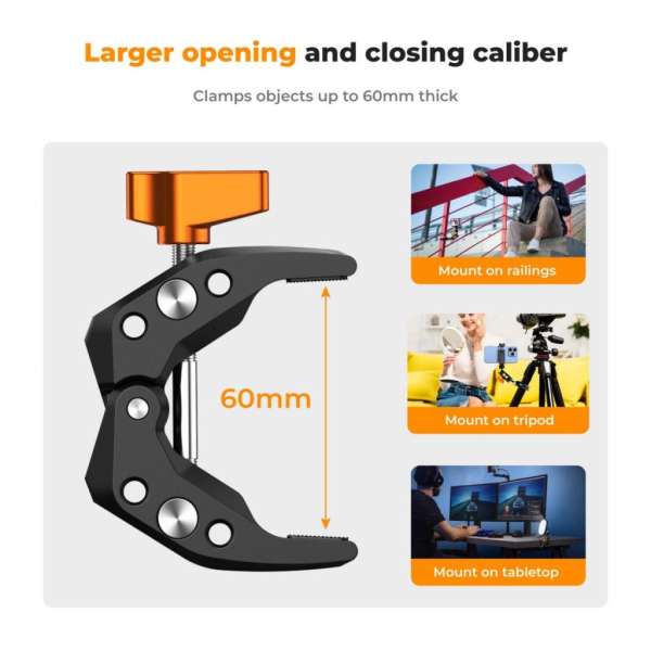 K&F Concept multi funkcionális super clamp, satu, 60mm átfogás