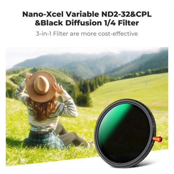 K&F Concept NANO-X, CPL+VARIO ND2-32+Black Mist 1/4 szűrő, w/o black cross, HD, vízlep, karcálló, 77