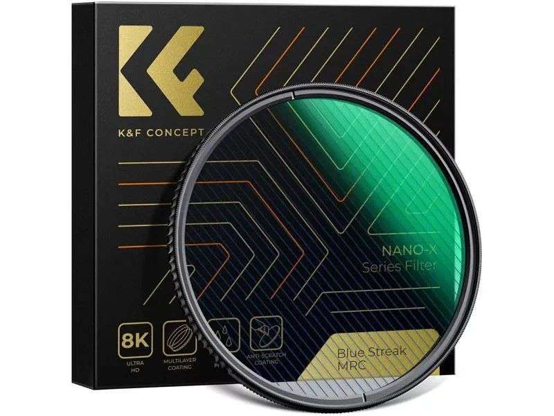 K&F Concept NANO-X series, Blue Streak szűrő, vízlepergető, karcálló, zöld bevonat, 77mm