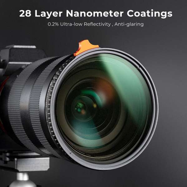 K&F Concept NANO-X Slim, HD, VARIO ND 2-400 változtatható szürkeszűrő, vízlepergető, karcálló, 62mm