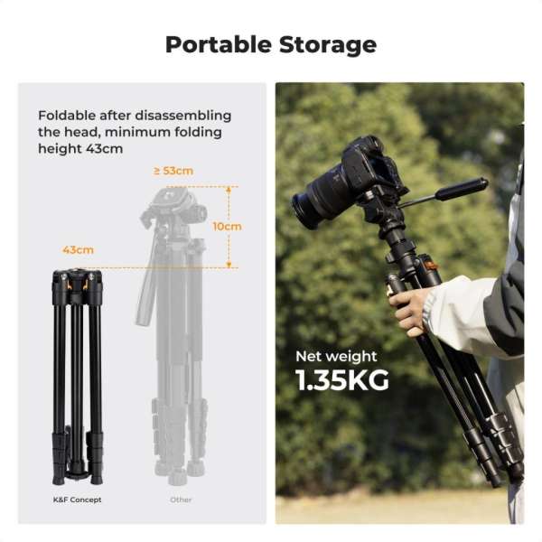 K&F Concept O234A0+BV01 állvány, 196cm magasság, 4kg teherbírás, telefonadapter
